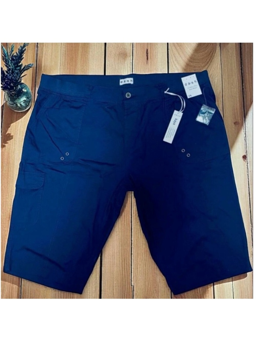 NWT da-sh 3X Plus Sz Comfee-Flex Navy Blue Knit Waist Bermuda Cargo Long Shorts